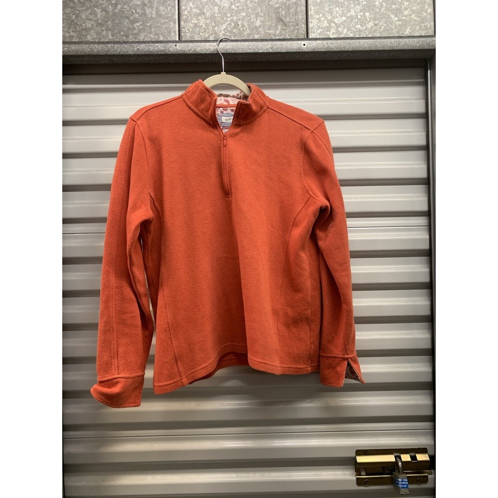 Orvis Men's Orange Large 1/4 Zip Pullover Cotton Sweater Rn 70534